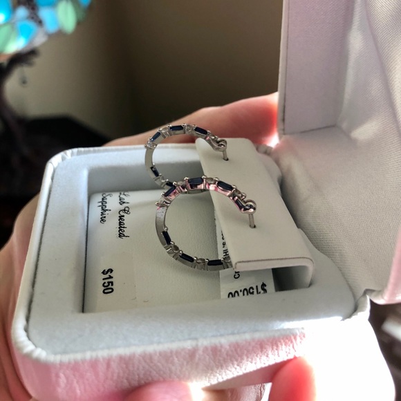 NWT Lab Created Blue/White Sapphire .925 Earrings - Picture 4 of 4